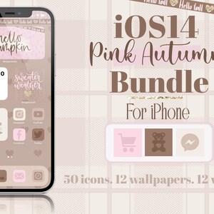 Pink Autumn iOS Bundle, app icon bundle, wallpapers, widgets, customize screen