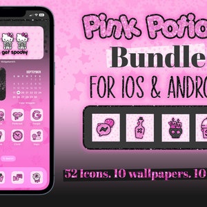 Pink Potion App Icons Bundle for iOS and android, screen customization