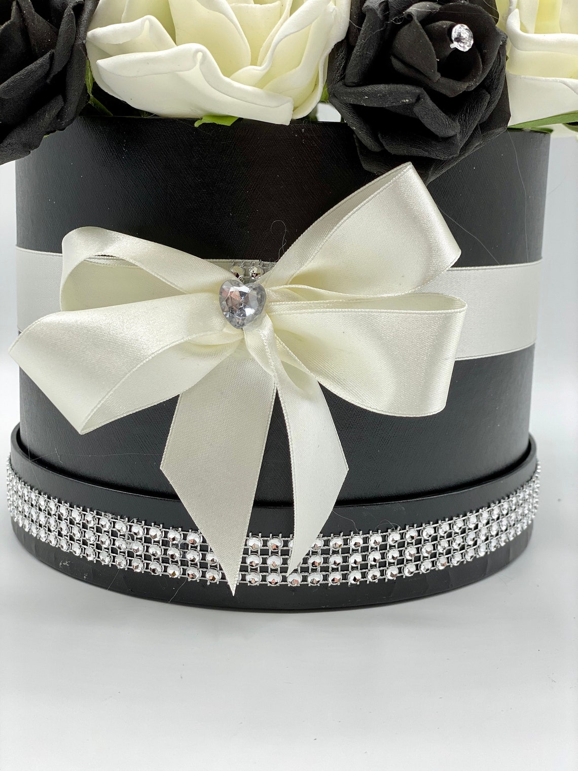 Artificial Black & Cream Rose Hat Box Flowers in Black Box Etsy