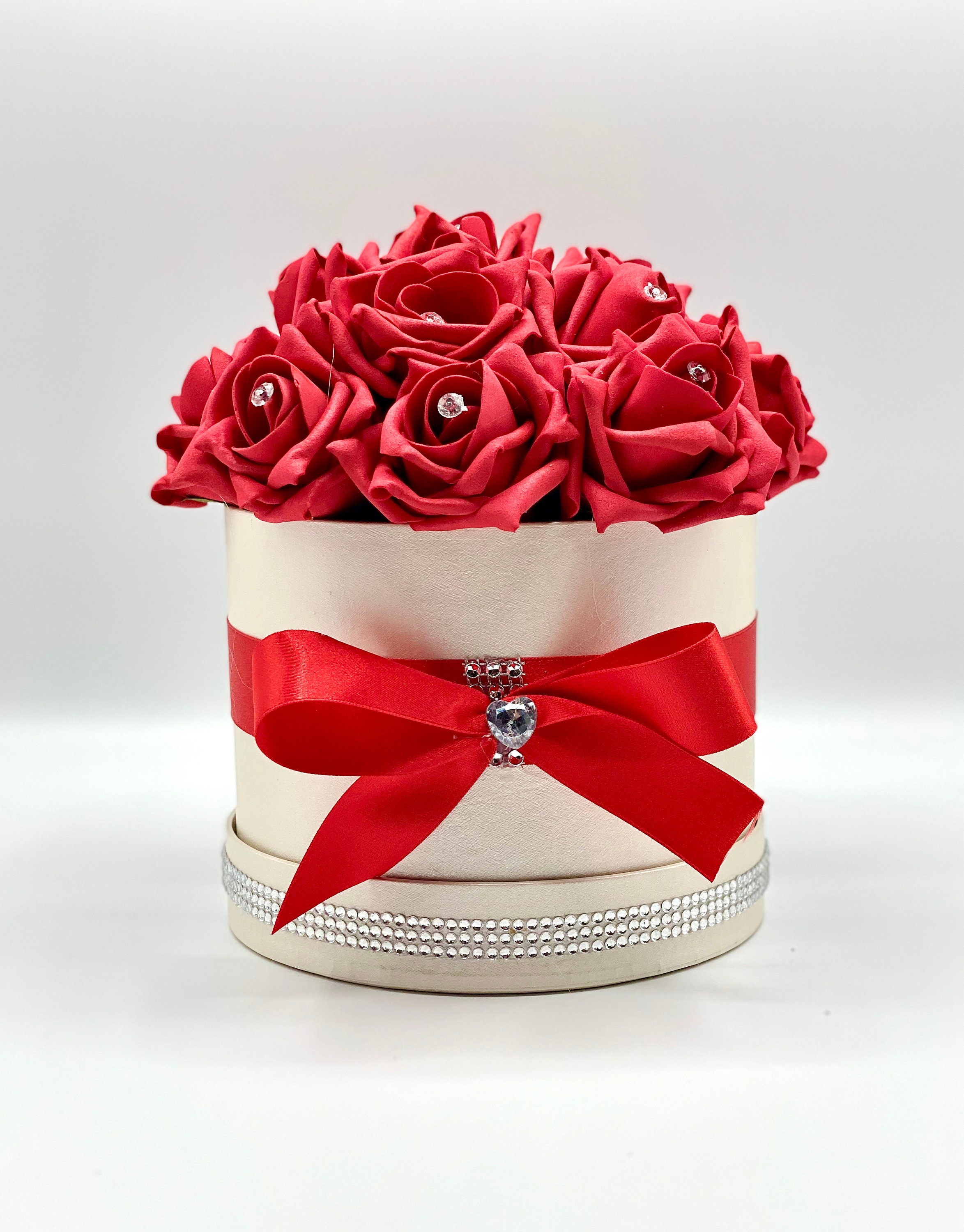 Artificial Red Rose Hat Box Flowers Gift or Home Decor Etsy