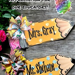 Personalized Teacher Door Hanger - School Pencil wood sign gift