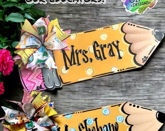 Personalized Teacher Door Hanger - School Pencil wood sign gift