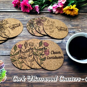 Floral Cork Coasters - Administrative Professional Coordinator Engraved Chaos Coordinator Admin Squad
