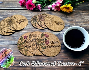 Floral Cork Coasters - Administrative Professional Coordinator Engraved Chaos Coordinator Admin Squad