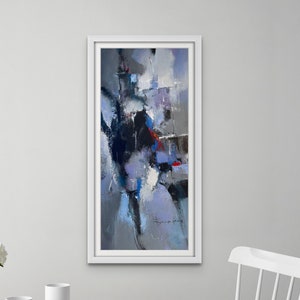 Original Mustang Village Painting, Himalayas Art Decor, Cultural Mountain Landscape Decor, 10x22 Rustic Architecture Artwork Home Decor