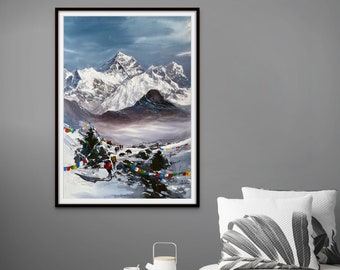 カイラス山 - 山の壁画、チベットヒマラヤの水彩画、アジアの旅行