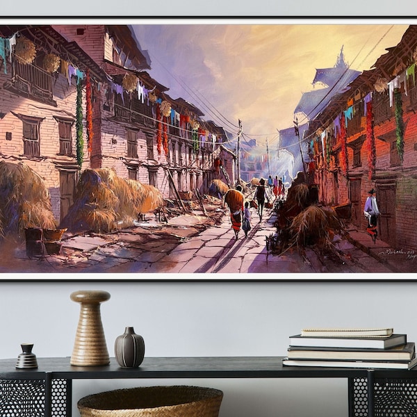 Exclusive Kathmandu Nepal Painting, Original Acrylic Artwork, Cultural Cityscape Art Decor, Nepalese Architecture & Temples Wall Home Decor