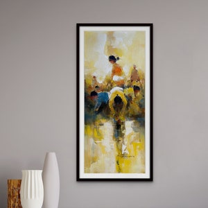 Life of Nepali Ladies Original Painting, Acrylic Wall Art, Semi-Abstract Nepalese Culture Wall Art, Women Daily Life Artwork for Home Decor