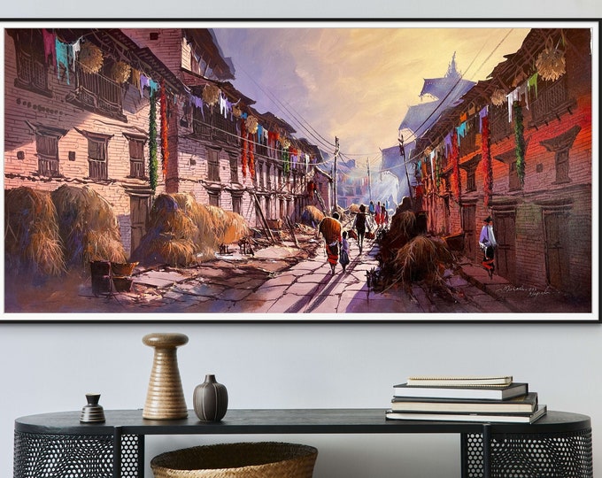Featured listing image: Exclusive Kathmandu Nepal Painting, Original Acrylic Artwork, Cultural Cityscape Art Decor, Nepalese Architecture & Temples Wall Home Decor