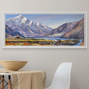 Manang Village Himalayas Original Painting, Culture Acrylic Art, Mountains Nepal Landscape Art, Nature Wall Art Decor Unframed Canvas