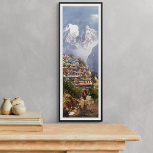 Original Annapurna & Ghandruk Art, Watercolor Art by Mahesh Acharya, Hand-Painted Nepal Mountain Wall Decor, Living Room Wall Art