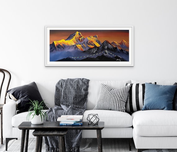 Mount Everest Sunrise Original Painting, Nepal Himalayas Art