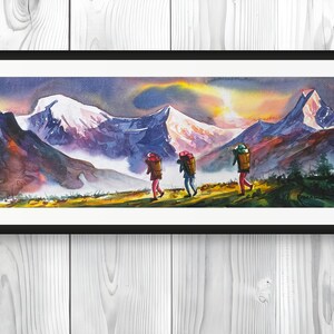 Annapurna Range Watercolor Painting on Canvas, Original Himalayan Landscape Art, Modern Canvas Wall Decor, Living Room Wall Art