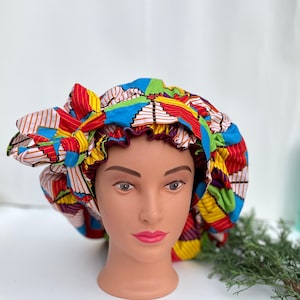 Ankara Satin lined Bonnet/ Chemo Cap/ Alopecia Cap/ Reversible Sleep cap/ Afrocentric beauty Cap