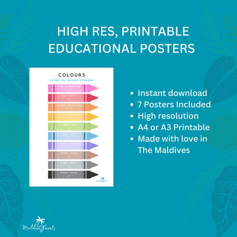 English to Dhivehi maldivian Educational Posters Printable Etsy UK
