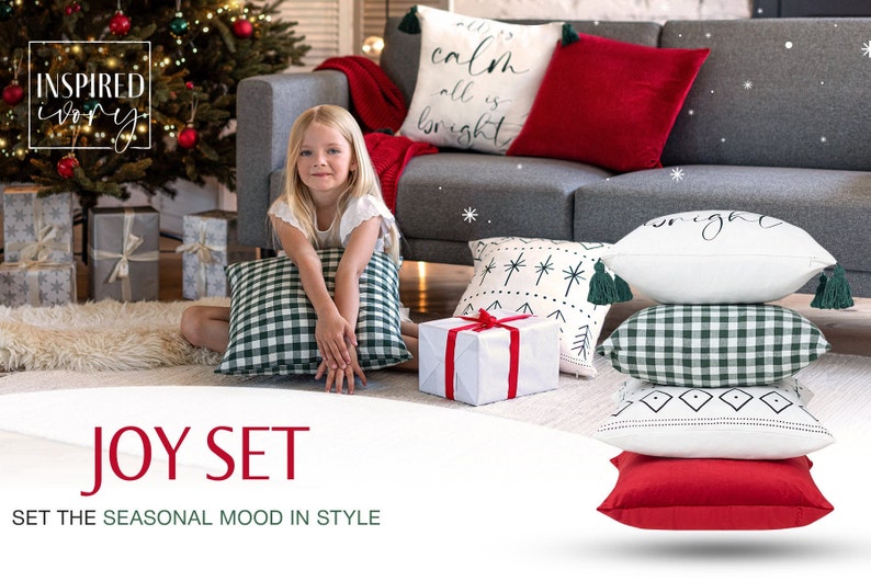 Christmas Pillow Covers 18x18 Inch Joy Set of 4 Modern Etsy