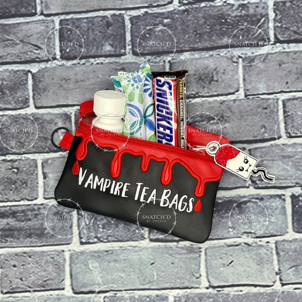 Vampire Tea Bags | Tampon Pouch | Makeup Bag | Vegan Leather | Embroidered Bag