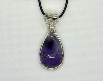 amethyst crystal pendant | amethyst wire wrapped necklace | handmade wire wrapped pendant | silver necklace | statement necklace