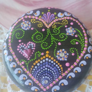 Valentine mandala stone, dot art, handmade rock, gift, painted stone, mandala art.