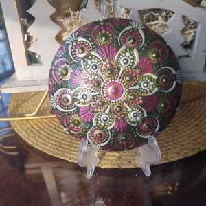 Dot mandala stone, painted stone, hand painted art stone, Christmas colors, rock art, homemade gift.