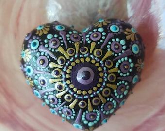 Heart mandala stone, valentine gift, heart keepsake, hand made rock,  paper weight.
