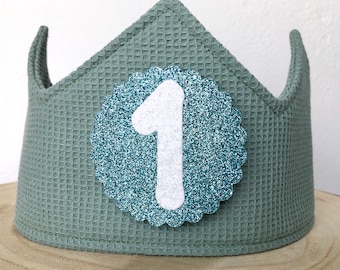 Birthday crown crown birthday girl boy green sage green waffle pique number *ready to ship*