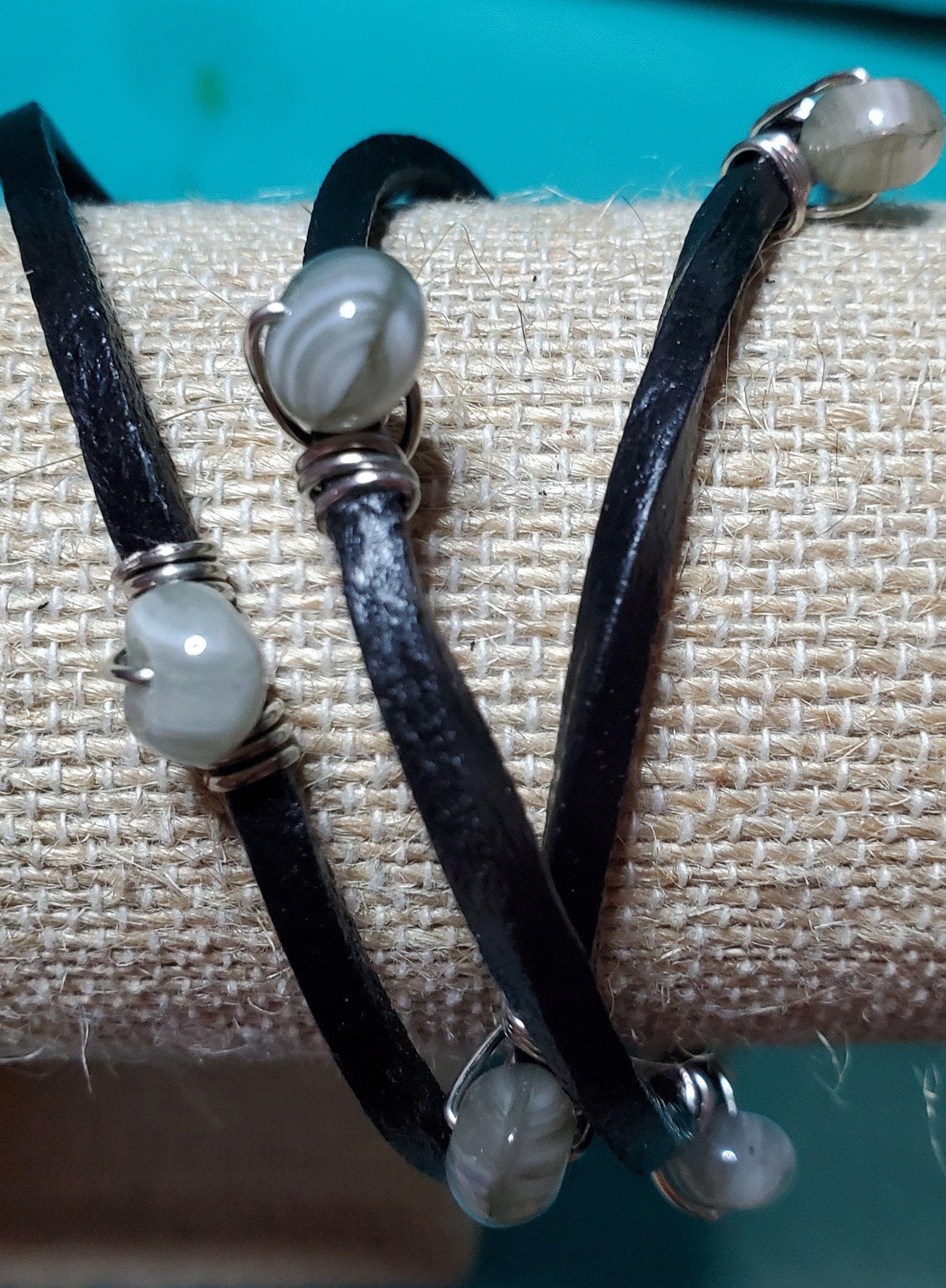 Leather and stone wrap bracelet Etsy