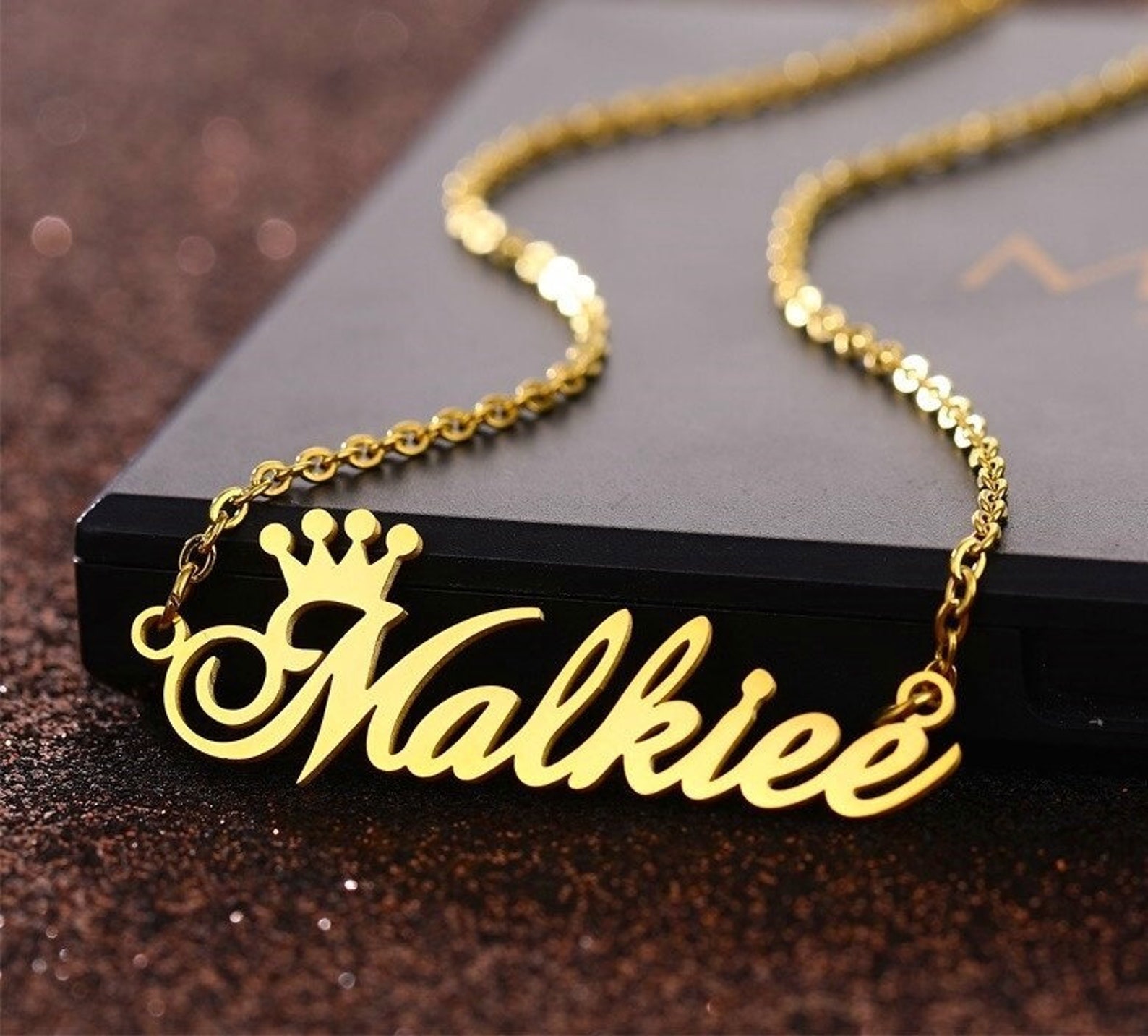 Crown Name Necklace Personalized Name plate Necklace Crown Etsy