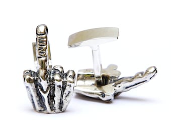 Middle Finger Cufflinks made from 925 Sterling Silver | In the Gift Box | Free Shipping