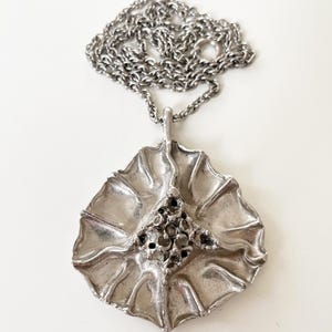 Vintage brutalist pewter necklace – sculptural organic pendant mid-century modern jewelry