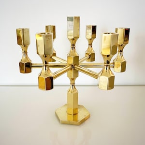 Vintage Swedish brass candelabra – 7 arm mid-century modern, design by Lars Bergsten for Metallslöjden GUSUM.