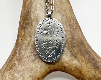 A traditional Sami pewter necklace, ”Magic drum”, Lapland Sweden 1970s.