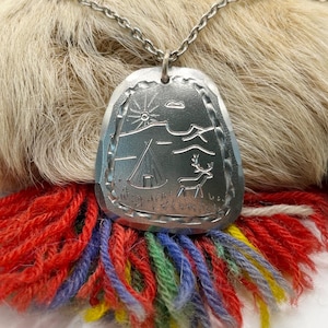 Sámi pewter necklace with lavvu and reindeer– handcrafted Nordic jewelry