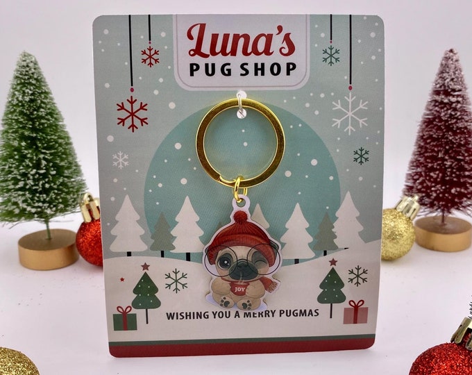 Christmas Pug Keychain | Fawn Pug