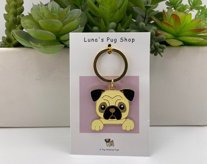 Fawn Pug Keychain - Pug Stocking Stuffer Gift