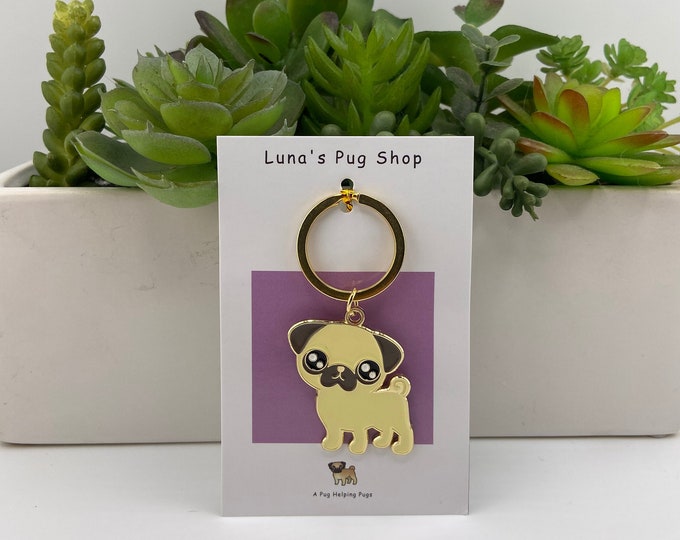 Fawn Baby Pug Keychain - Pug Stocking Stuffer Gift