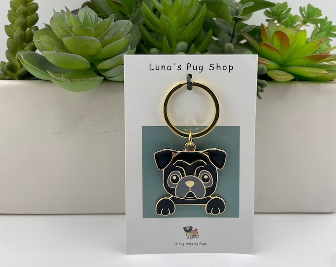 Black Pug Keychain - Pug Stocking Stuffer Gift