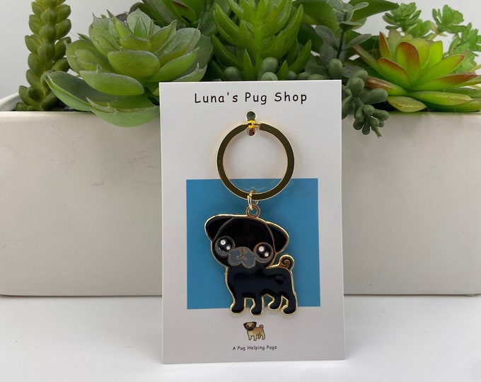 Black Baby Pug Keychain - Pug Stocking Stuffer Gift