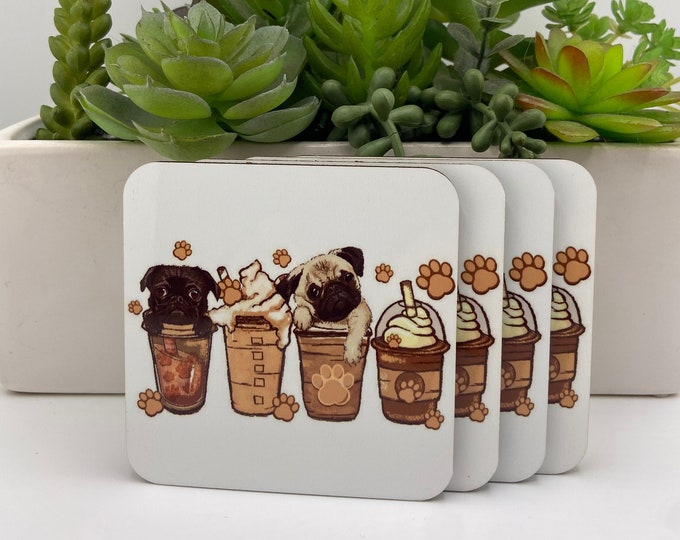 Pug Coaster Set - Set of 4 Dog/ Dog Coasters / Pug Dog Mom Gifts / Housewarming Gift / Pet Coasters / Pug Gift / Pug Lovers Gift