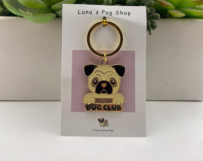 Fawn Pug Club Keychain - Pug Stocking Stuffer Gift