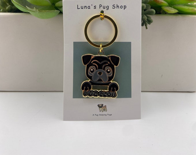 Black Pug Club Keychain - Pug Stocking Stuffer Gift