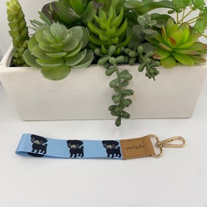 Blue Pug Keychain Wristlet | Pug Gifts | Pug Accessories | Pug Key Fob | Pug Lover Gifts | Pug Lanyard for Keys | Pug Keyring