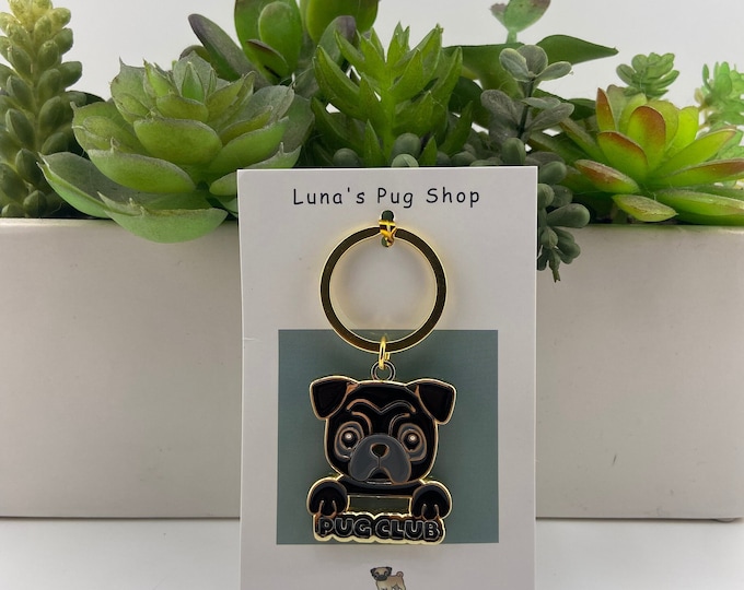 Black Pug Club Keychain - Pug Stocking Stuffer Gift