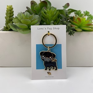 Black Baby Pug Keychain - Pug Stocking Stuffer Gift