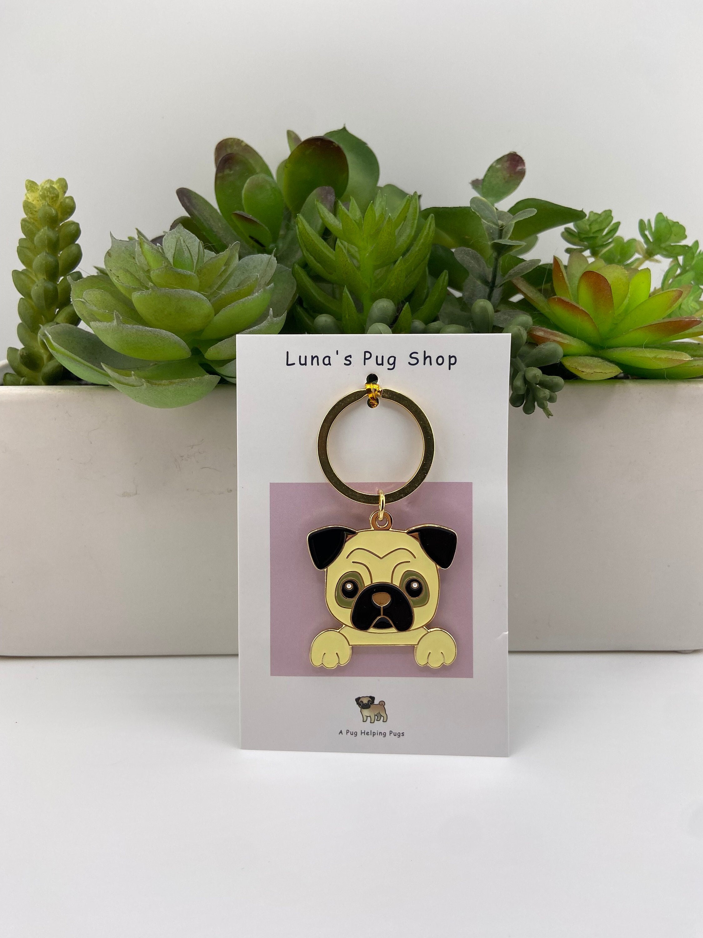 Brown Crystal Pug Dog Puffy Keychain - RM32562BRN