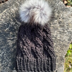 chunky knit beanie, women&#39;s winter beanie, knit hat, faux fur pom pom, cozy, warm, thick, Zephyr Hat