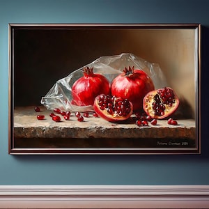 Oil painting fruit pomegranate fruit giclee print red juicy pomegranate fruit for home wall decor