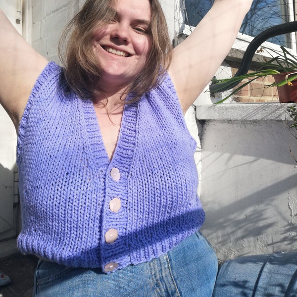 Vanessa the Vestigan Knitting Pattern: Cropped Button Up Sweater Vest XS–3X Chunky Yarn
