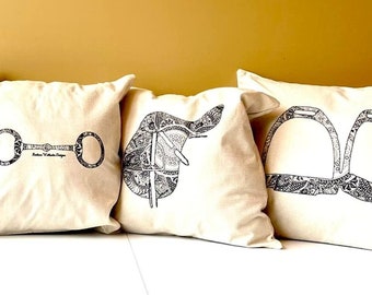 Equestrian Throw Pillow, Linen Blend, Horse Lover Home Decor (16x16)