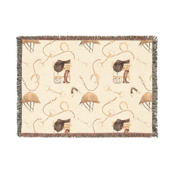 Equestrian Woven Blanket | Horse Riding Pattern Throw